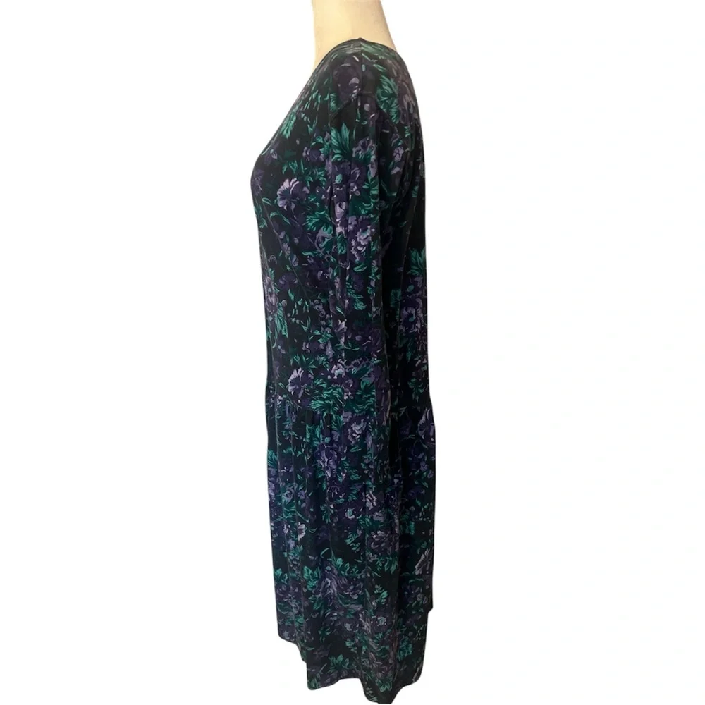 Vintage 90s Floral Maxi Dress XL Purple Green Grunge Pockets - Picture 4 of 9